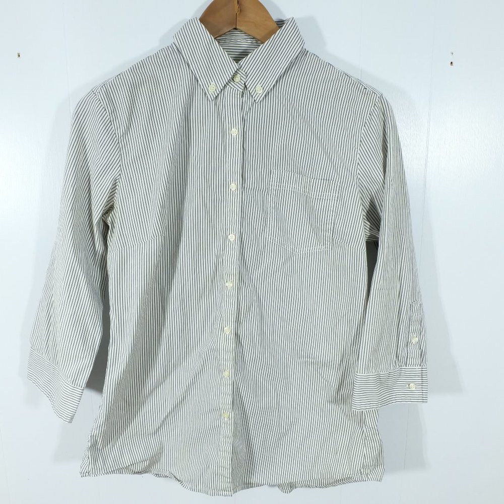 Banana Republic Button Up Shirt Womens 6 Gray White Vertical Stripes Blouse